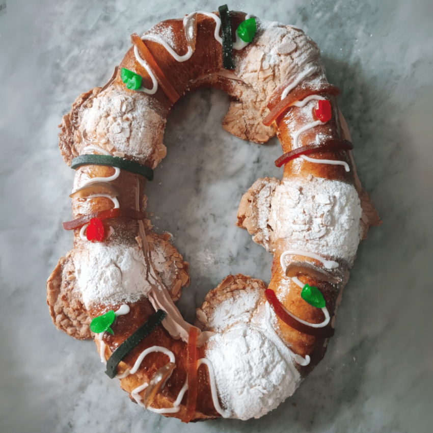 Rosca de reyes rellena de crema de chocolate